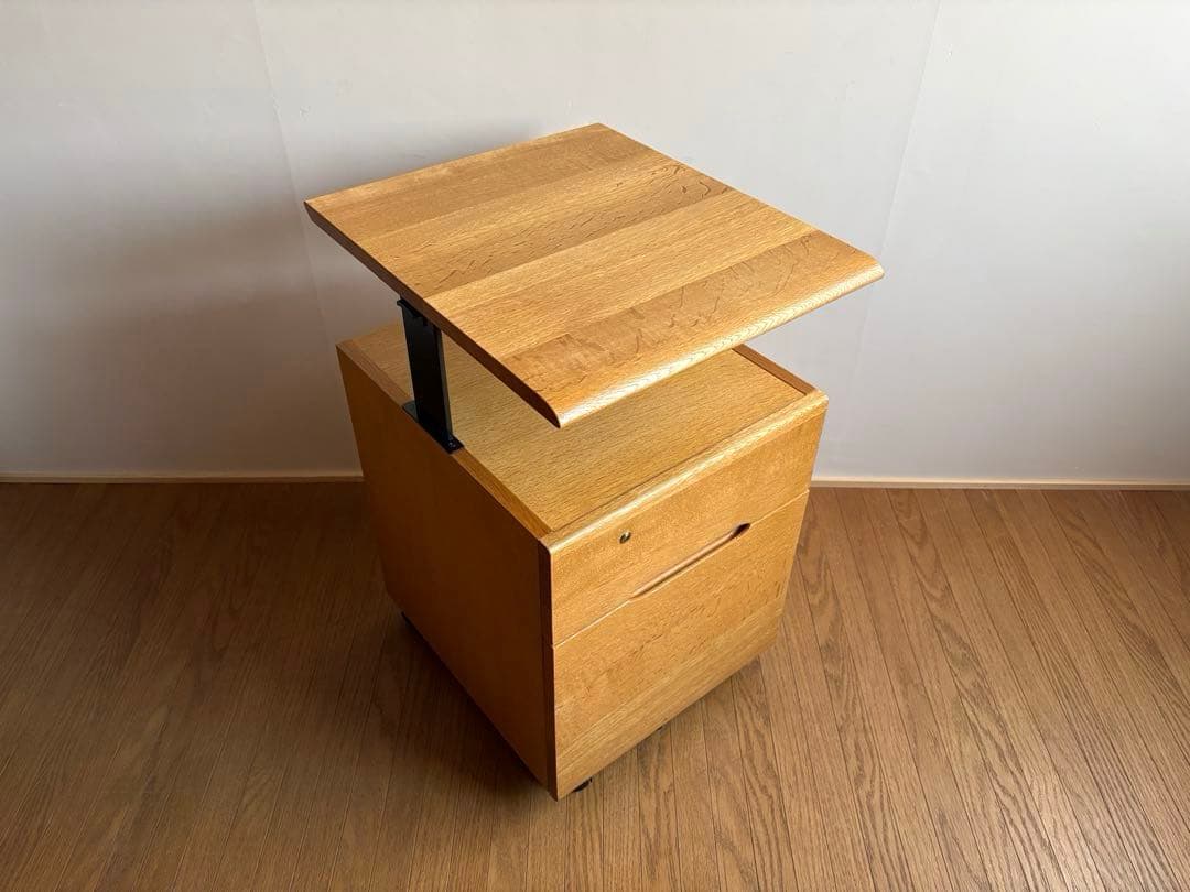 飛騨産業 キャスター付き デスクワゴン ② オーク材 天板昇降式 収納 テーブル