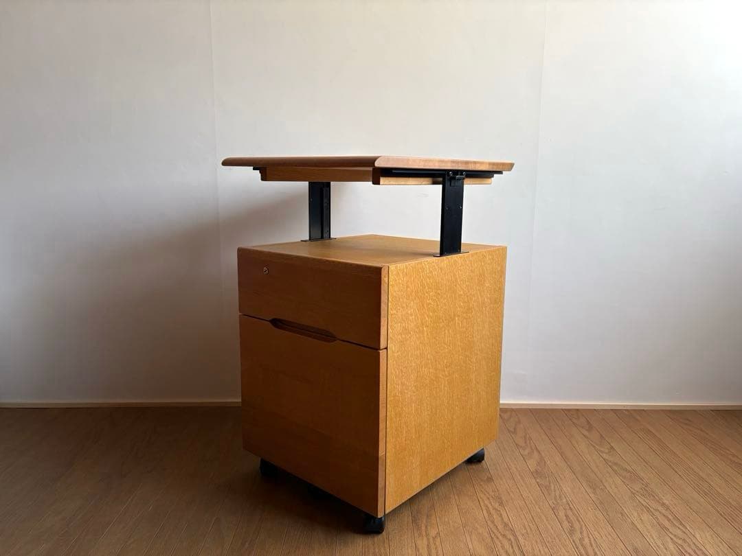 飛騨産業 キャスター付き デスクワゴン ② オーク材 天板昇降式 収納 テーブル