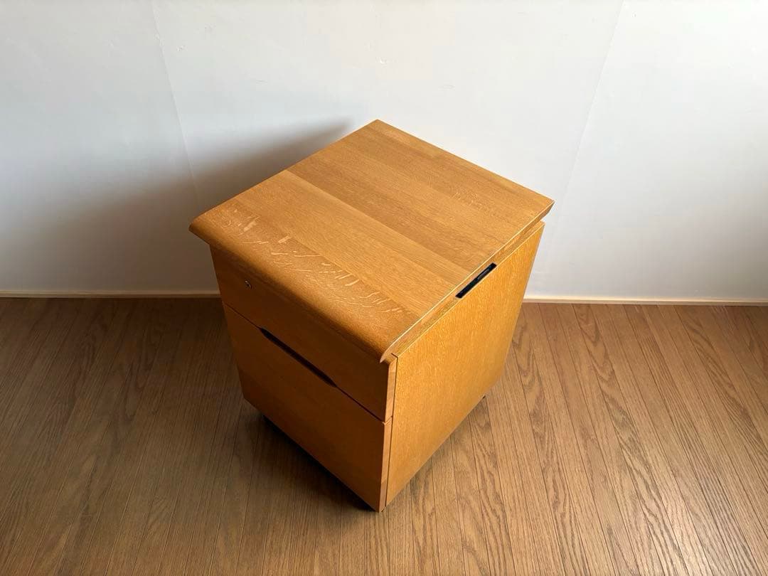 飛騨産業 キャスター付き デスクワゴン ② オーク材 天板昇降式 収納 テーブル