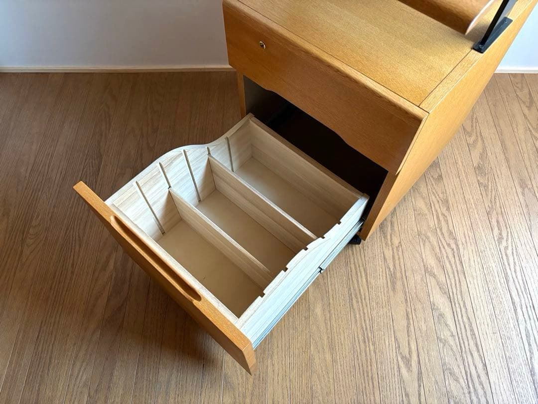 飛騨産業 キャスター付き デスクワゴン ② オーク材 天板昇降式 収納 テーブル