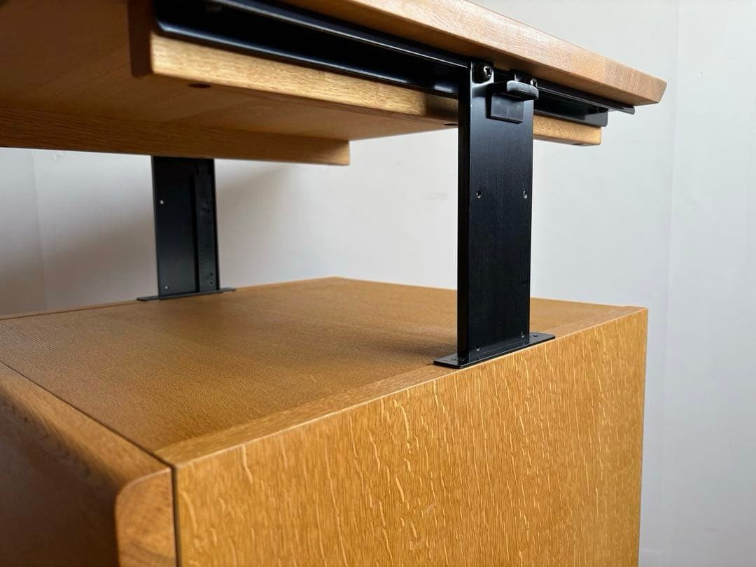 飛騨産業 キャスター付き デスクワゴン ② オーク材 天板昇降式 収納 テーブル