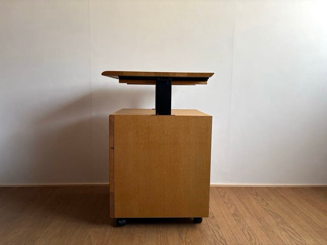 飛騨産業 キャスター付き デスクワゴン ② オーク材 天板昇降式 収納 テーブル