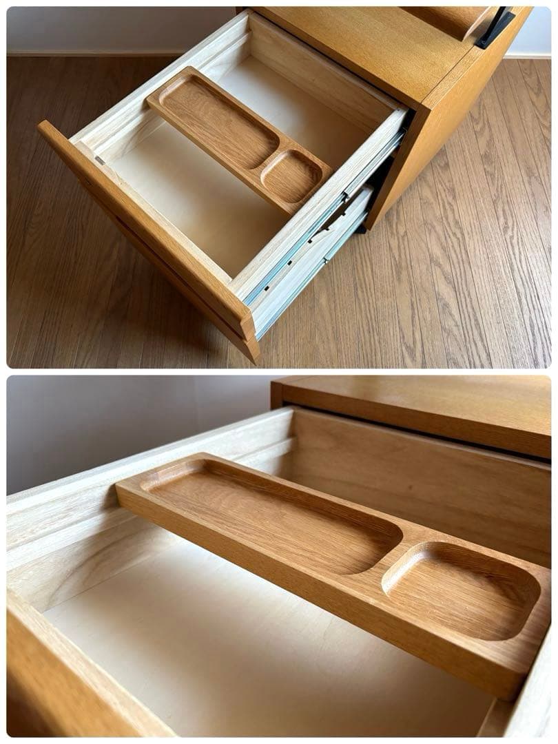 飛騨産業 キャスター付き デスクワゴン ② オーク材 天板昇降式 収納 テーブル