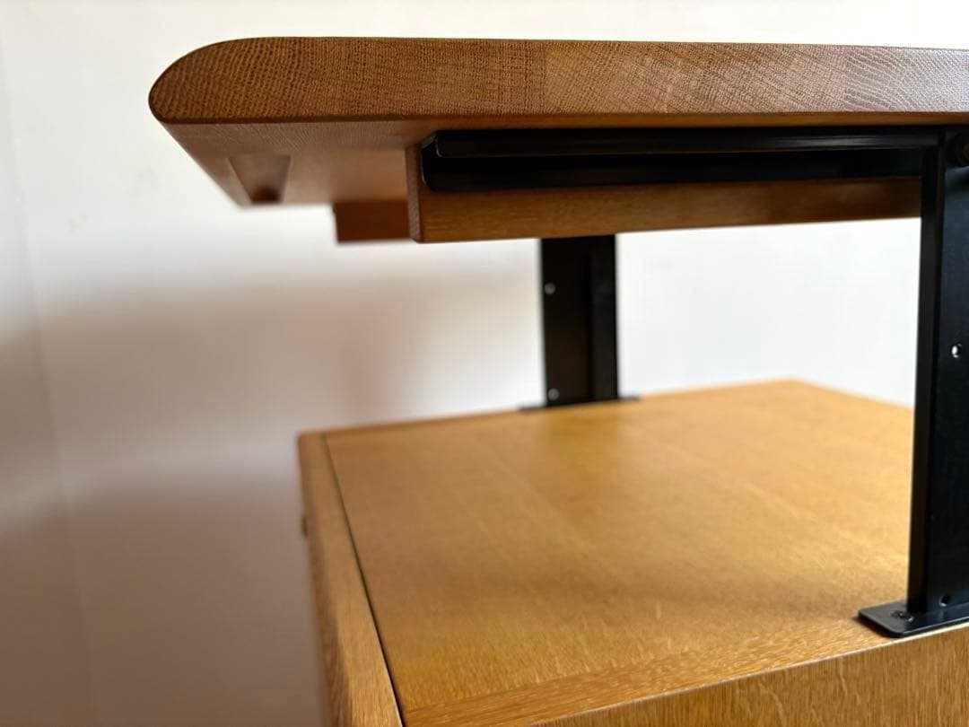 飛騨産業 キャスター付き デスクワゴン ② オーク材 天板昇降式 収納 テーブル