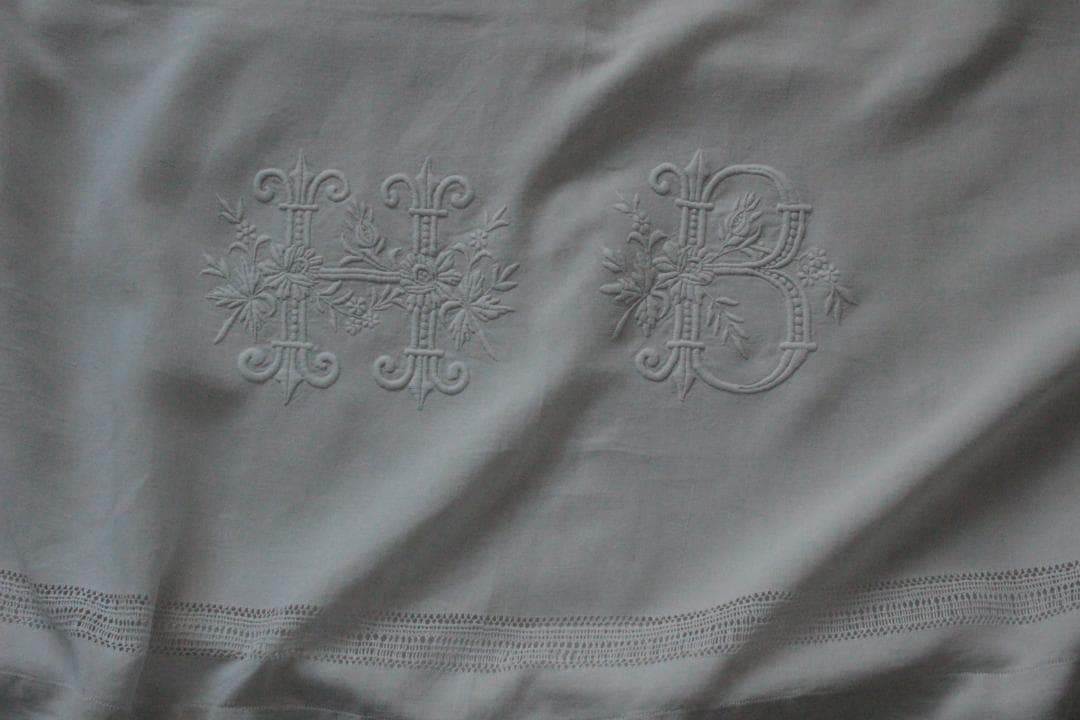 フランスアンティークイニシャルシーツ/モノグラムカバー/MONOGRAM“HB”