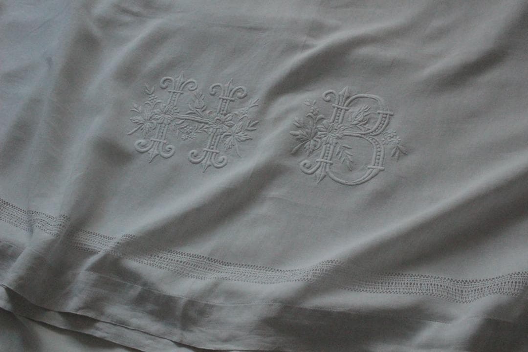 フランスアンティークイニシャルシーツ/モノグラムカバー/MONOGRAM“HB”