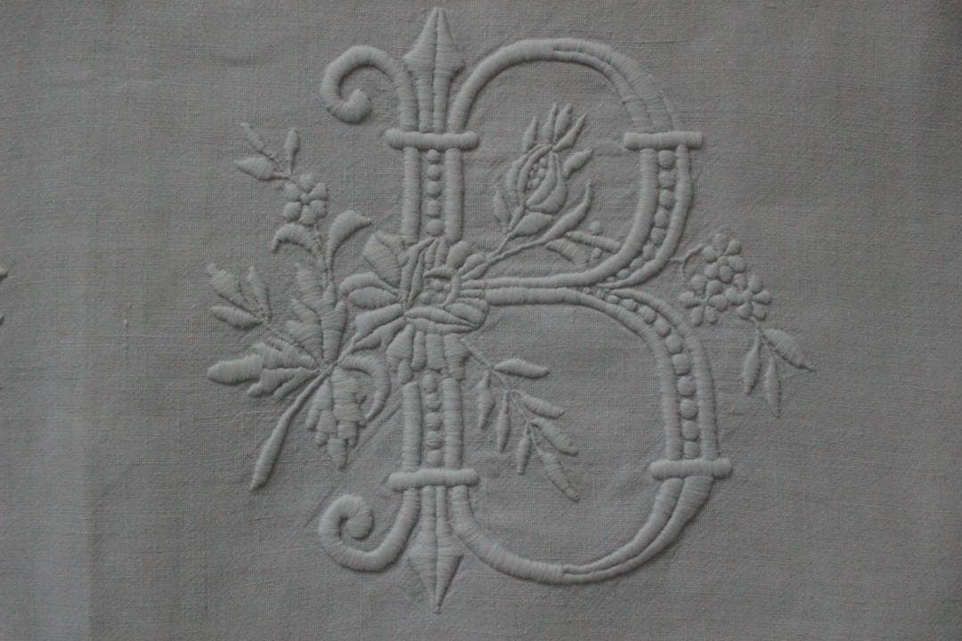 フランスアンティークイニシャルシーツ/モノグラムカバー/MONOGRAM“HB”