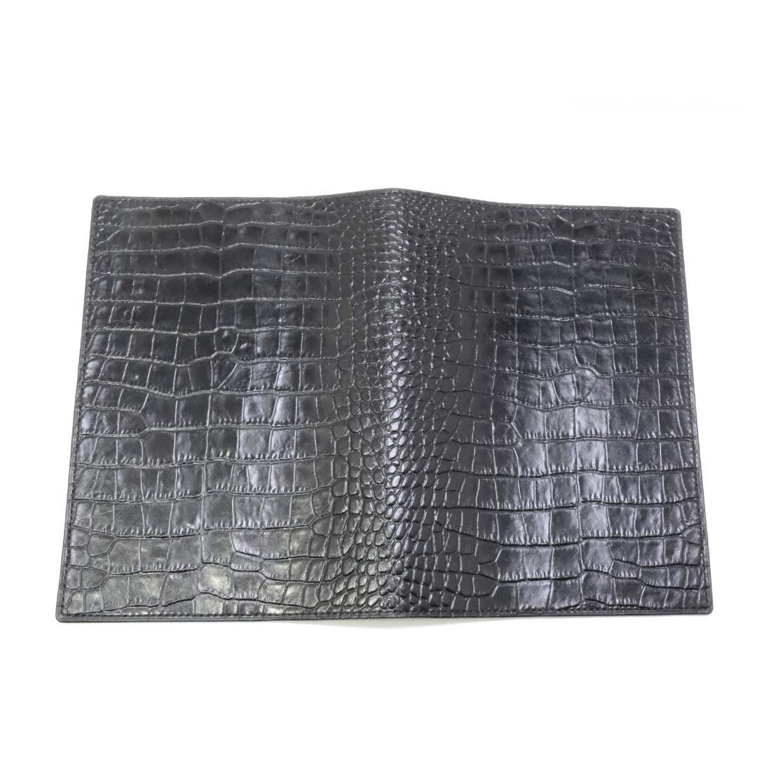 本革　B5ノートカバー　ワニ型押し　ブラック　黒