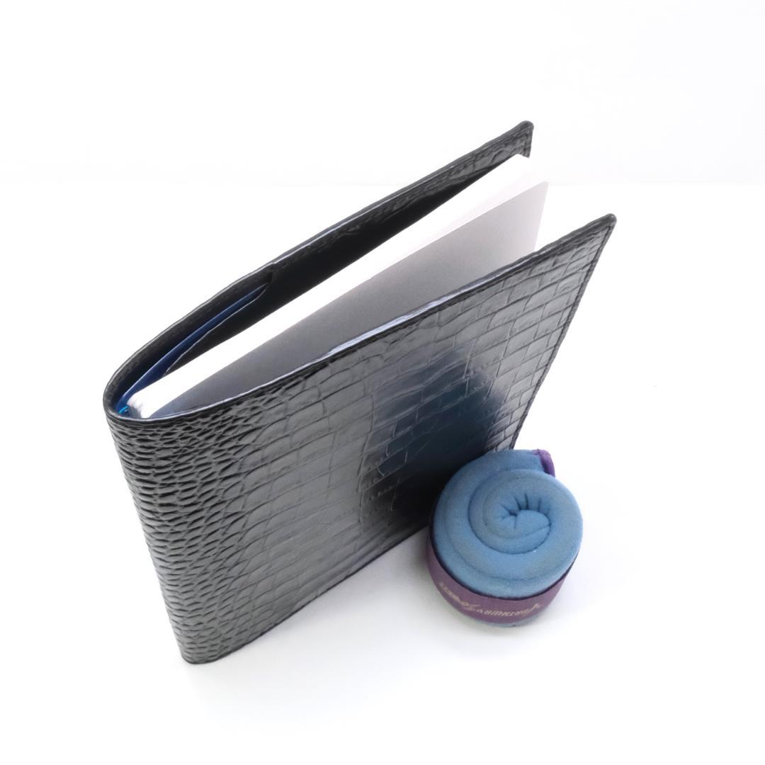 本革　B5ノートカバー　ワニ型押し　ブラック　黒