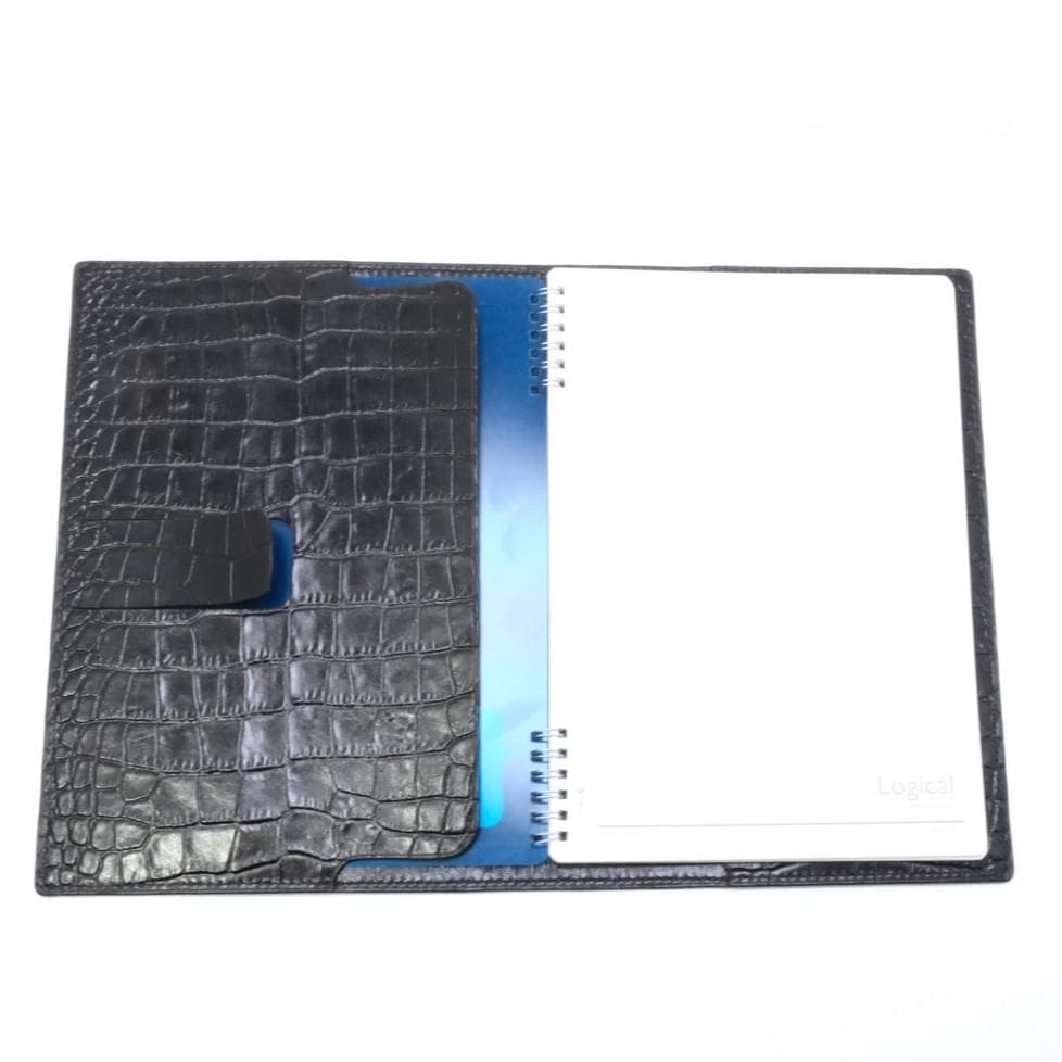 本革　B5ノートカバー　ワニ型押し　ブラック　黒