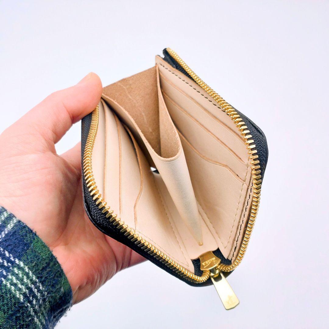 コンパクト財布 黒 ブラック 本革 ヌメ革 牛革 L字 ゲンコウ genkoh