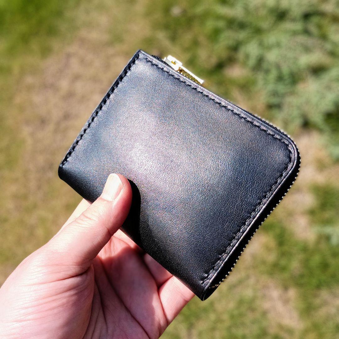 コンパクト財布 黒 ブラック 本革 ヌメ革 牛革 L字 ゲンコウ genkoh