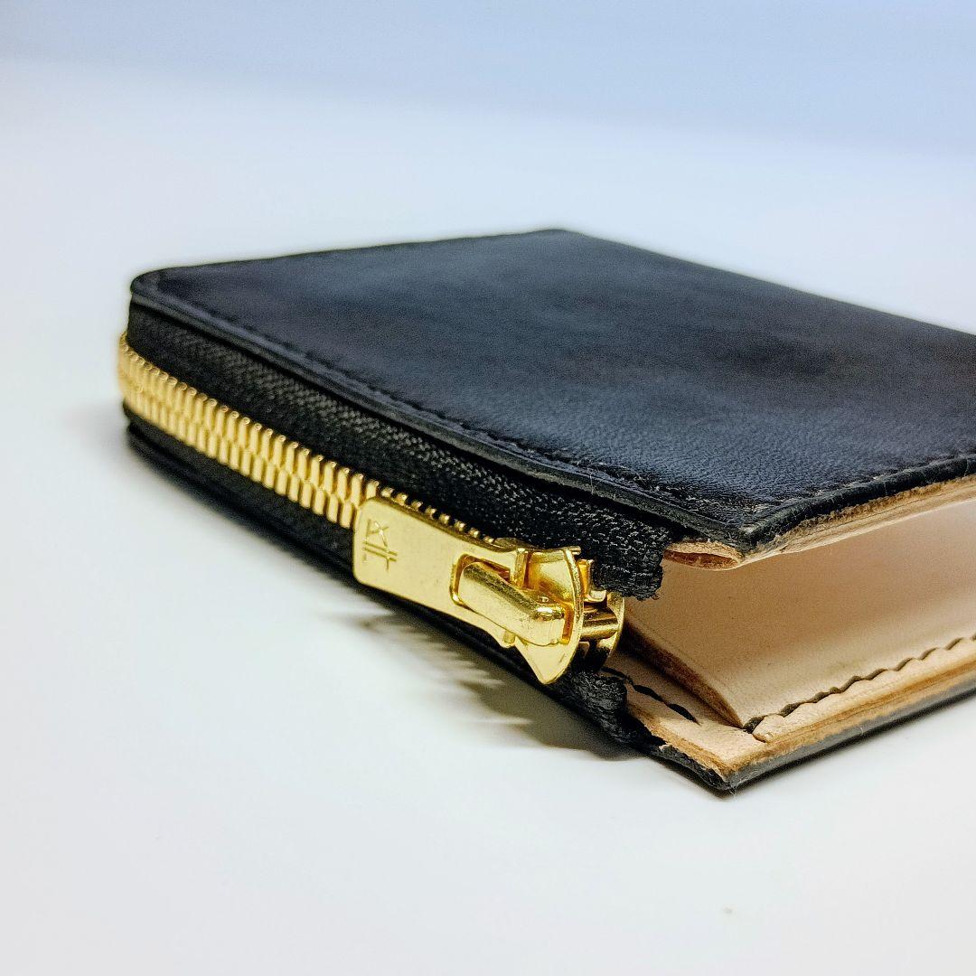 コンパクト財布 黒 ブラック 本革 ヌメ革 牛革 L字 ゲンコウ genkoh