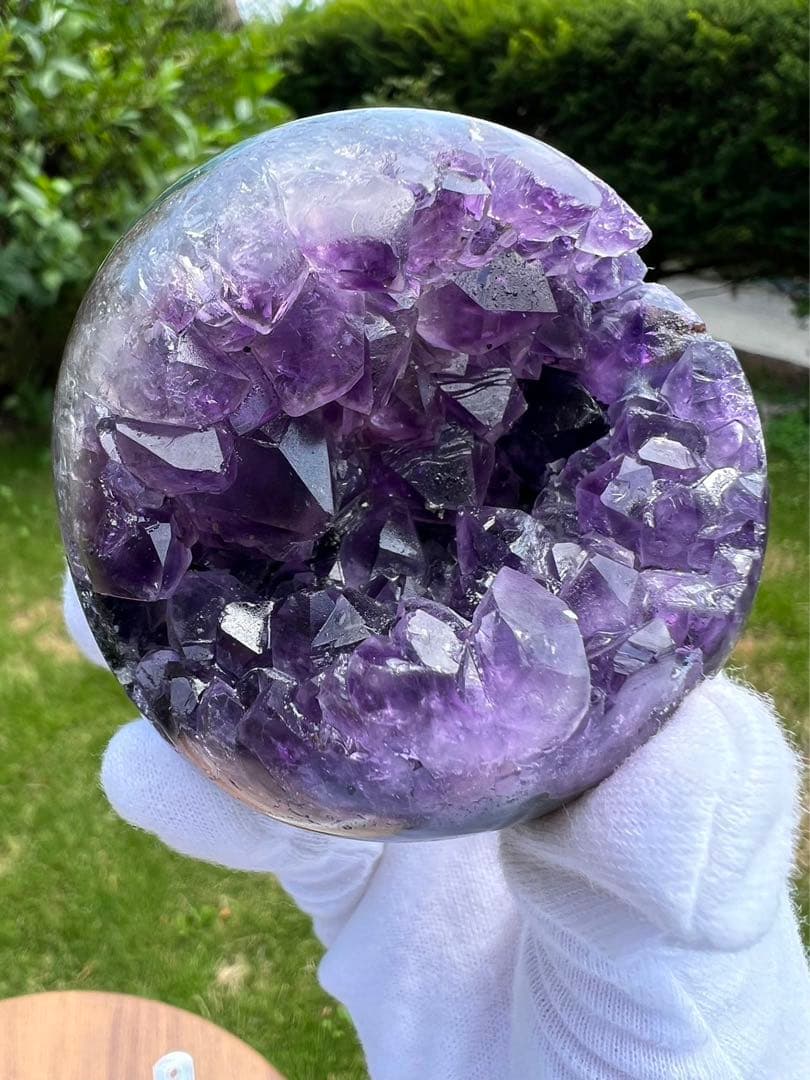 A88アメジストクラスター　丸玉（開口笑）サイズ66.6mm