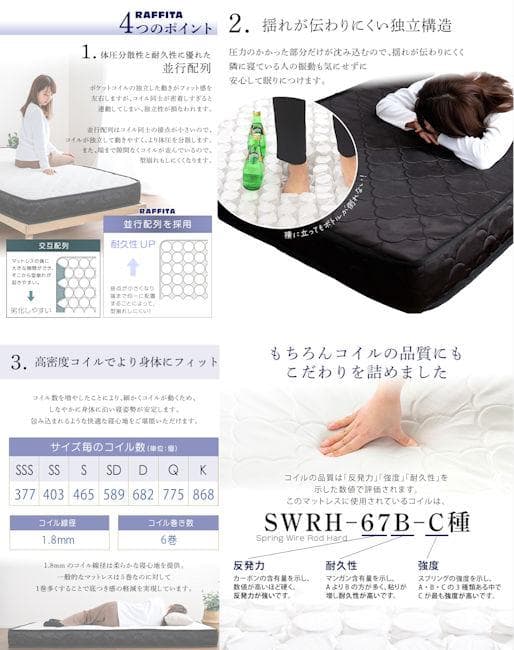 圧縮梱包ポケットコイルマットレス（シングル）厚み16cm キルティング（785）