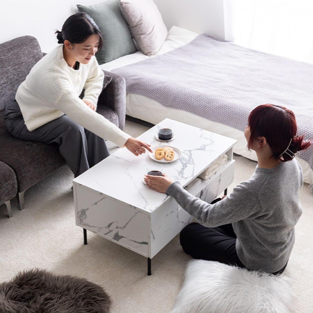 【幅80cm】Ellis 大理石柄 引き出し付き センターテーブル ローテーブル
