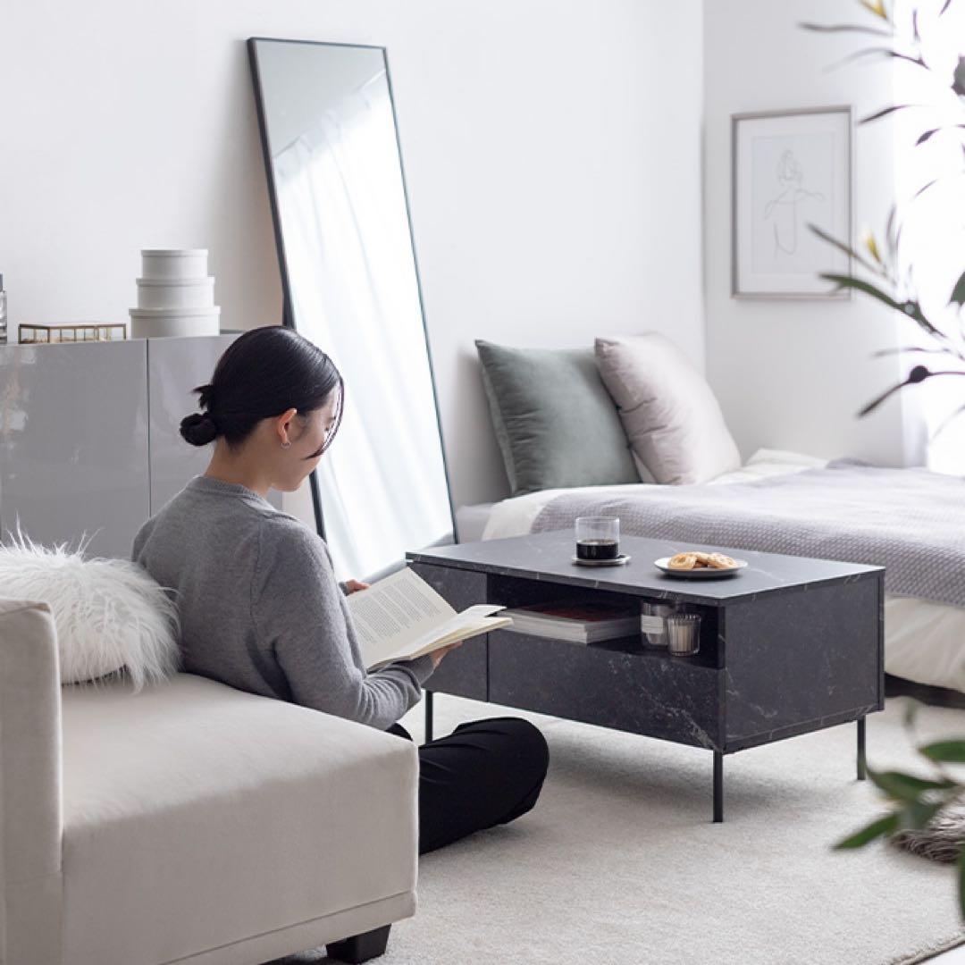 【幅80cm】Ellis 大理石柄 引き出し付き センターテーブル ローテーブル