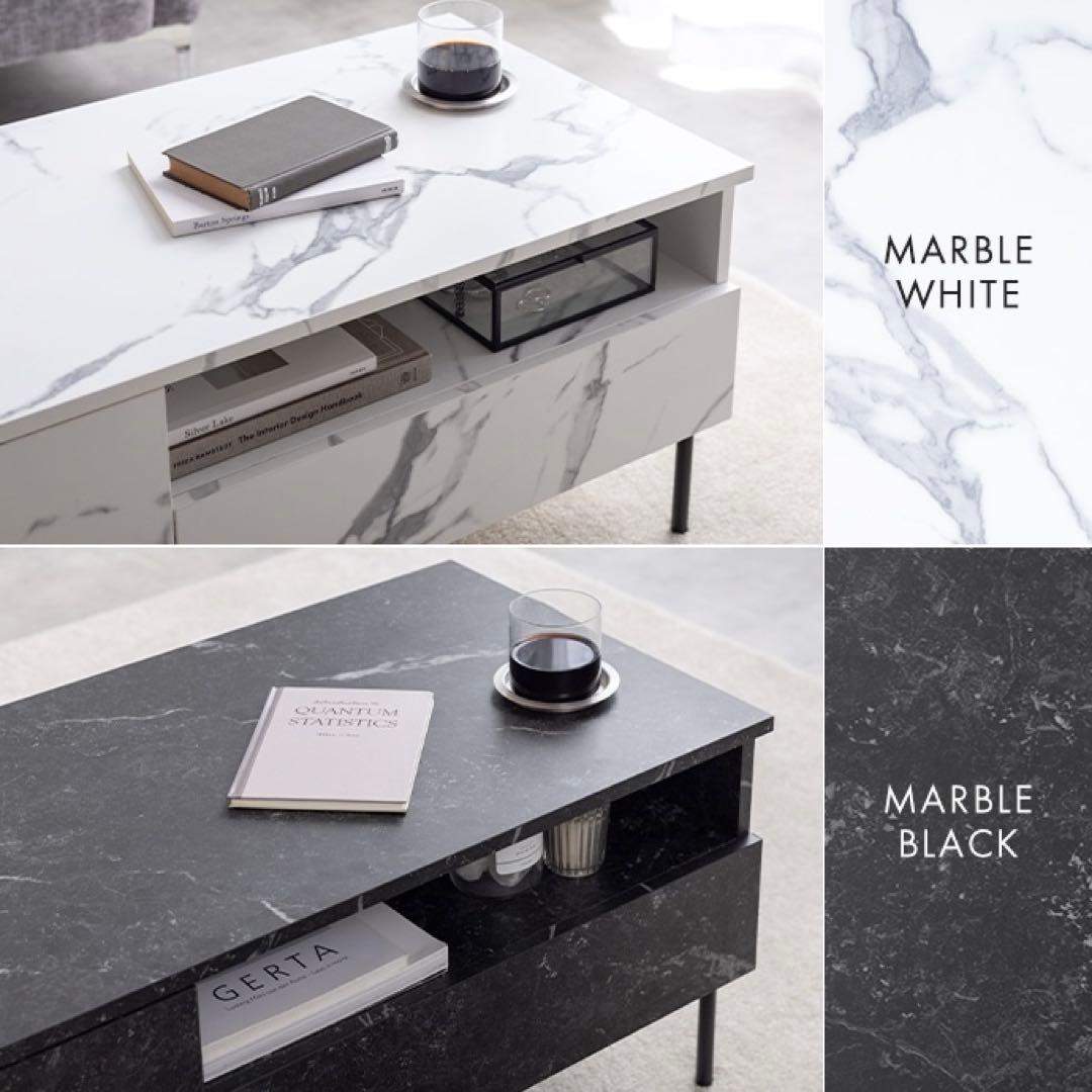 【幅80cm】Ellis 大理石柄 引き出し付き センターテーブル ローテーブル