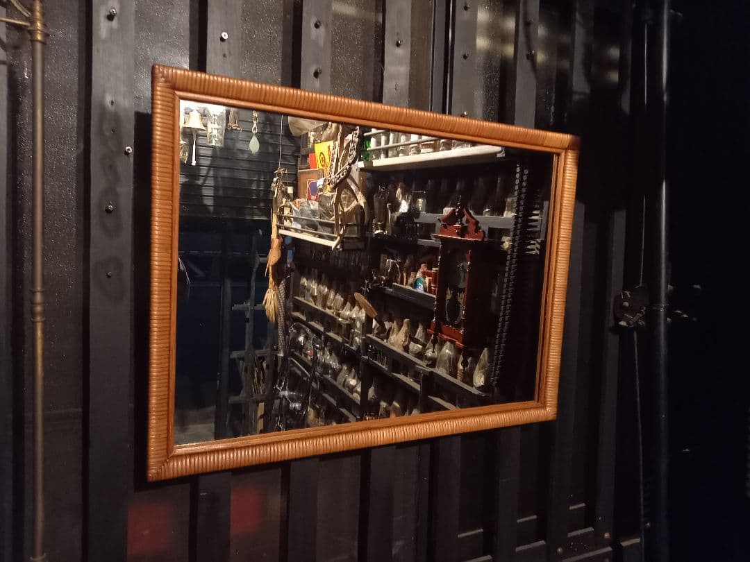 希少　1970's　フレンチ　クラシック　ラタン　フレーム　ウッド　ミラー