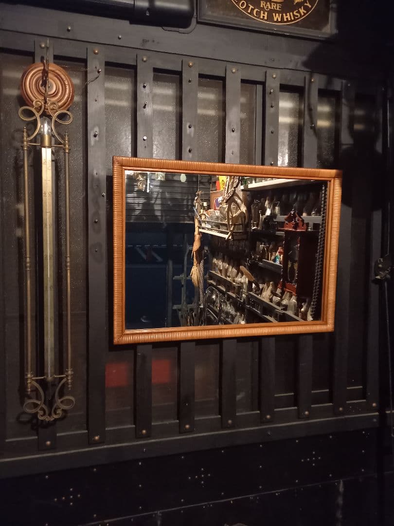 希少　1970's　フレンチ　クラシック　ラタン　フレーム　ウッド　ミラー