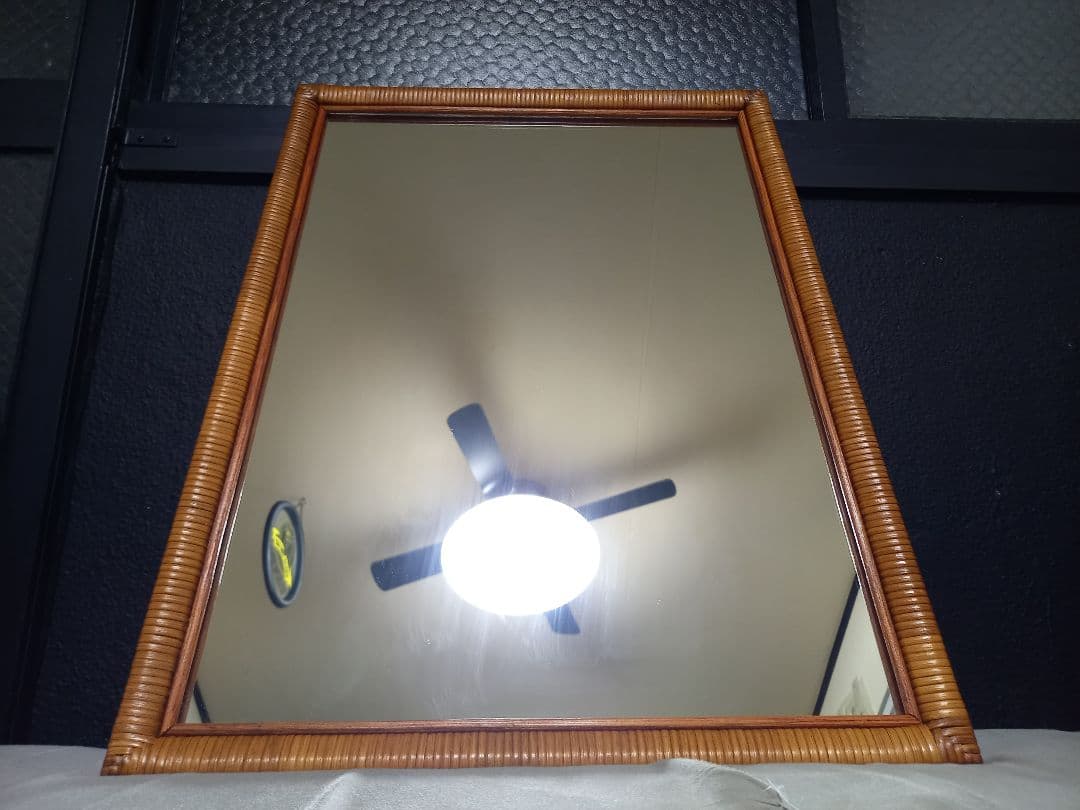 希少　1970's　フレンチ　クラシック　ラタン　フレーム　ウッド　ミラー