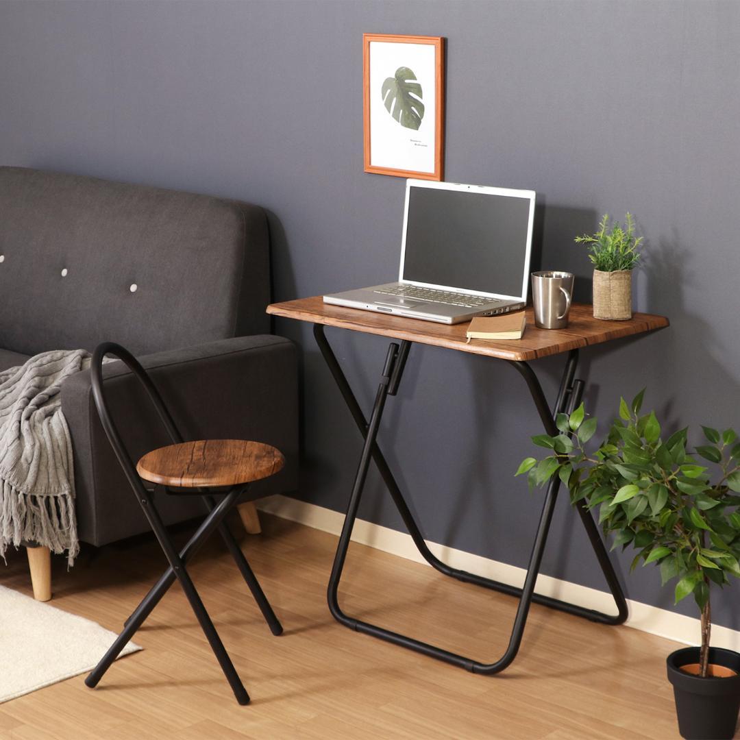 折りたたみ可能 簡易テーブルチェアセット ブラウン