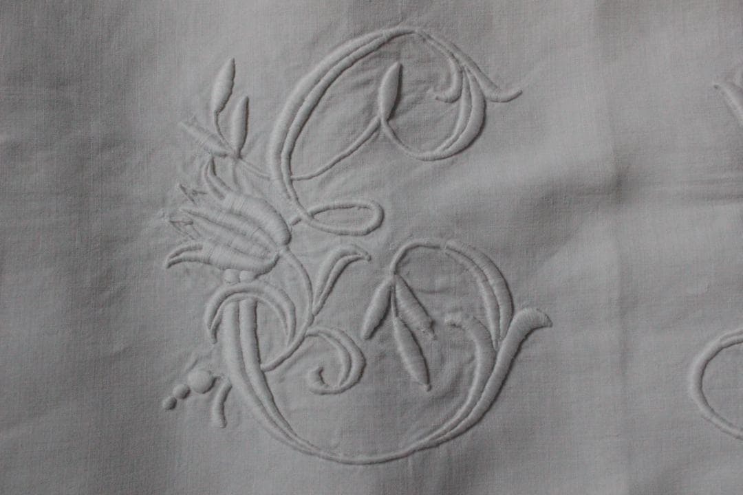 フランスアンティークイニシャルシーツ/モノグラムカバー/MONOGRAM“EL”