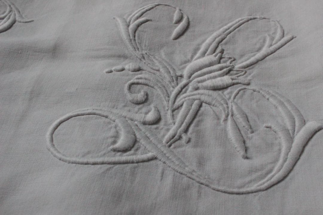 フランスアンティークイニシャルシーツ/モノグラムカバー/MONOGRAM“EL”