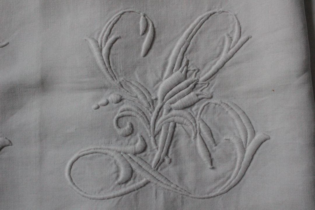 フランスアンティークイニシャルシーツ/モノグラムカバー/MONOGRAM“EL”