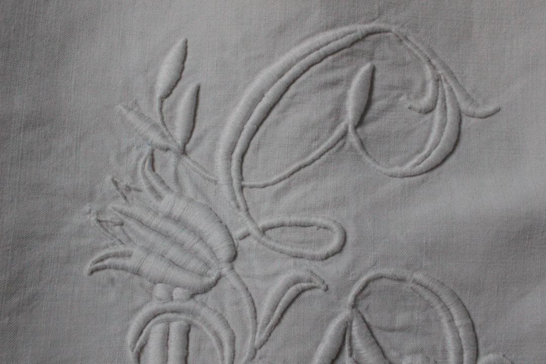 フランスアンティークイニシャルシーツ/モノグラムカバー/MONOGRAM“EL”