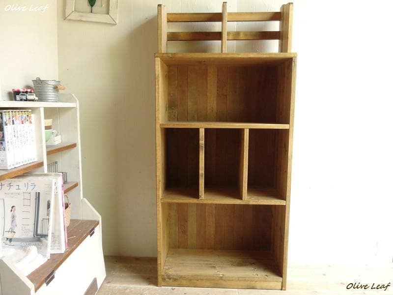 サイズオーダー可！スリム仕切り4段ラック●ナチュラルブラウン無垢材●受注製作