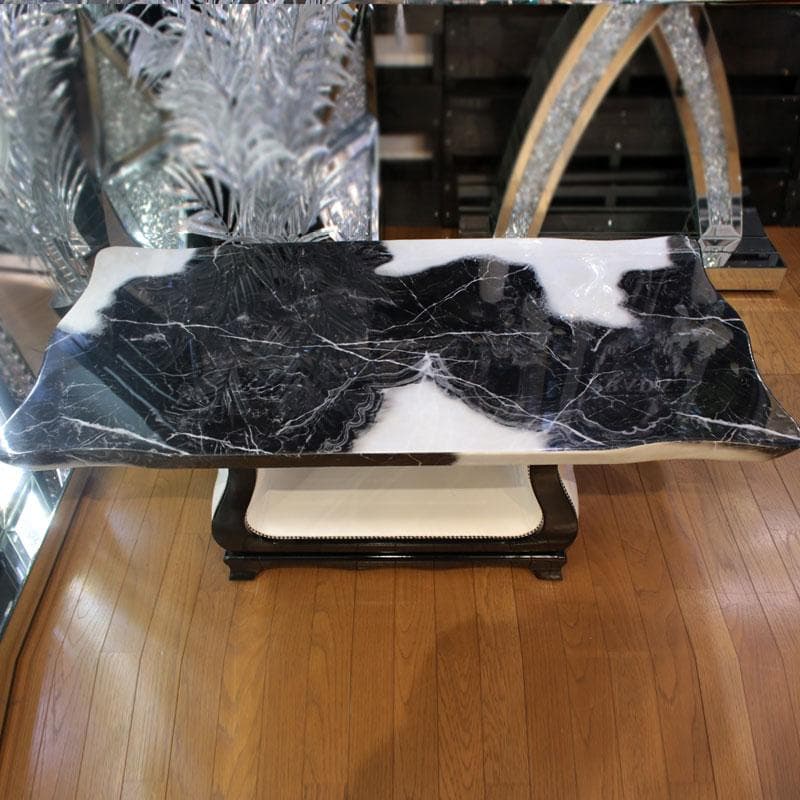 大理石 センターテーブル 白×黒 マーブル 石天板 143-001-001 - メルカリ