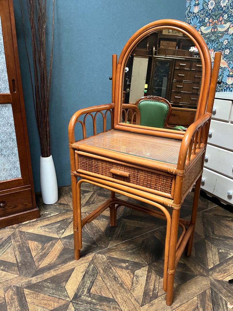 籐 ラタン ドレッサー 昭和レトロ インテリア アンティーク 当時物
