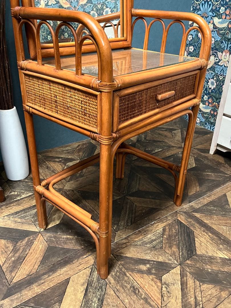 籐 ラタン ドレッサー 昭和レトロ インテリア アンティーク 当時物