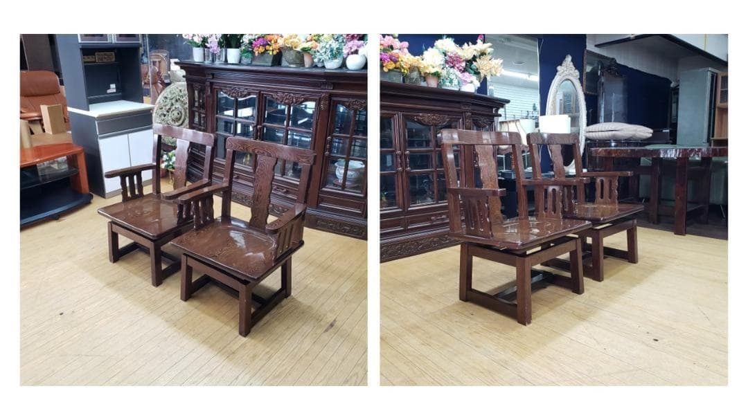 f95 銘木　鉄刀木無垢　回転式　チェア　２脚セット