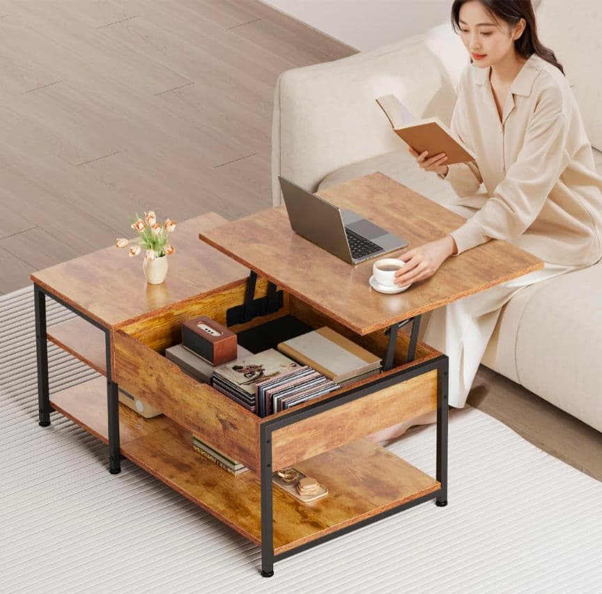 【セール中！】昇降式センターテーブル 収納付き　ビンテージ