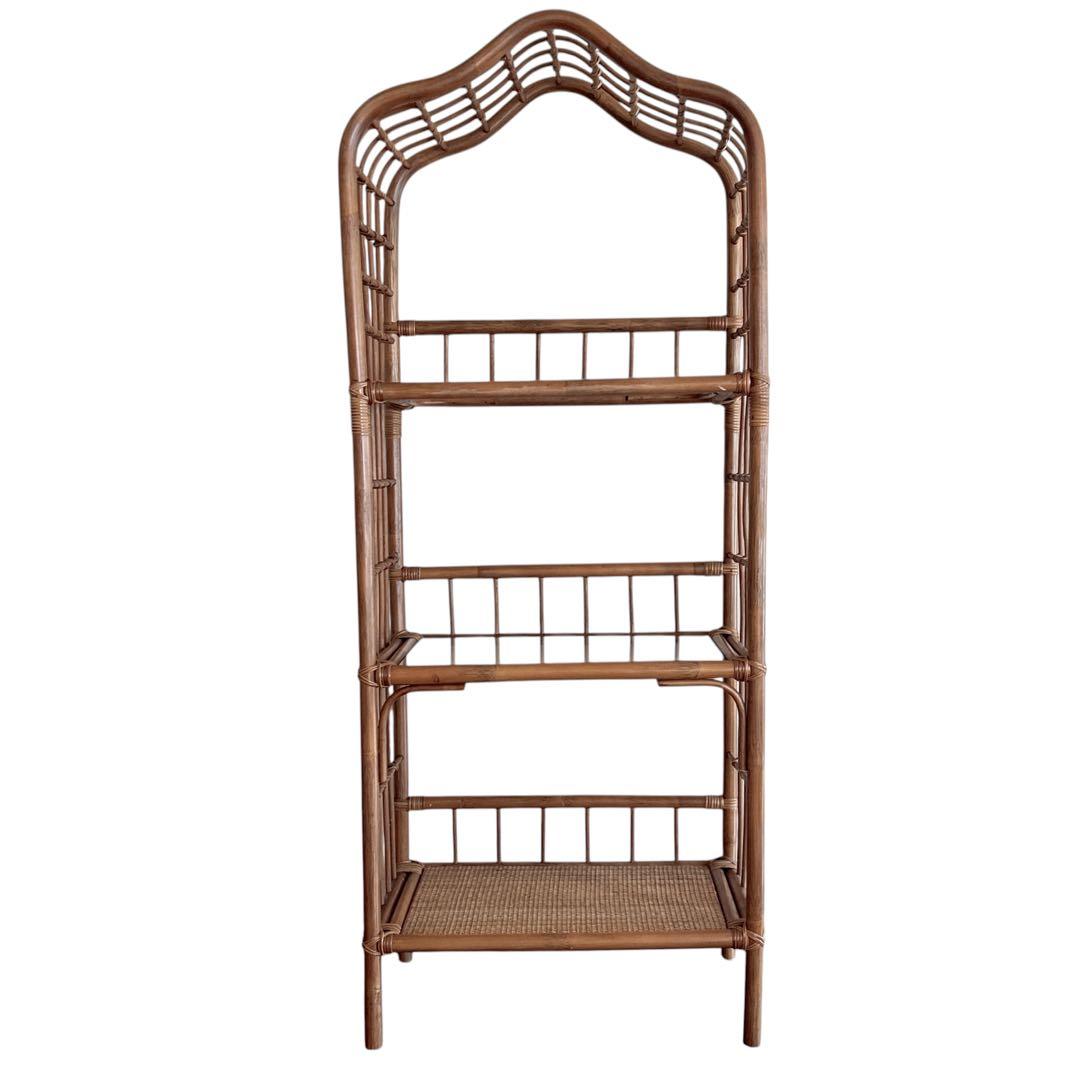 ラタン アーチ型 3段(上・中段ガラス板) 飾り棚 ディスプレイラック 籐家具