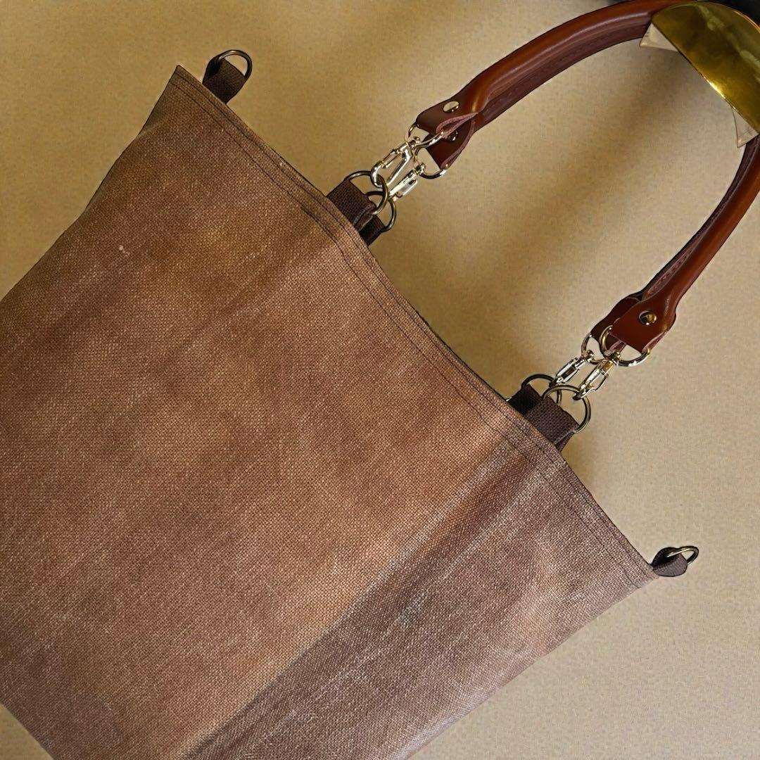 【A4収納】希少酒袋のパッチワーク鞄63\"本革持ち手で丈夫なお出かけトートバッグ