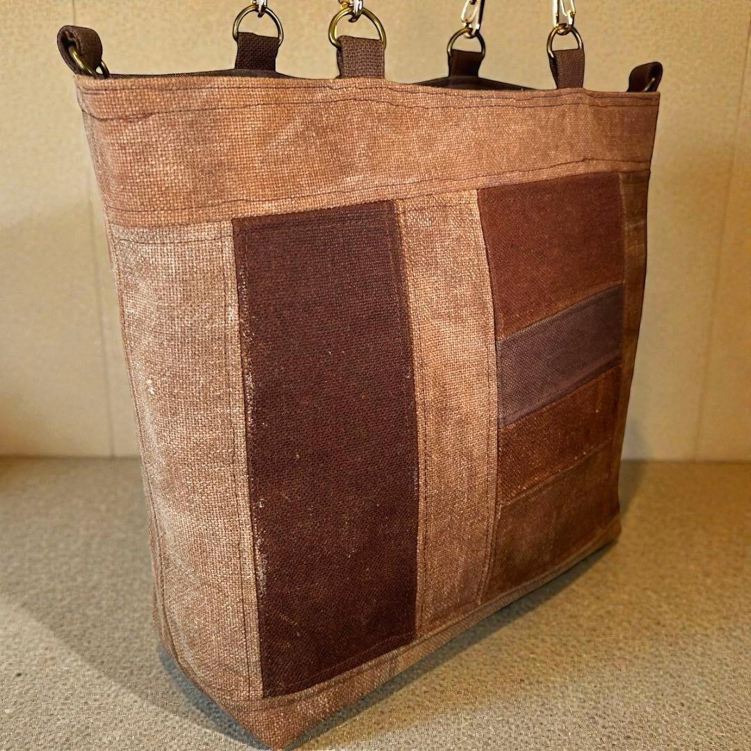【A4収納】希少酒袋のパッチワーク鞄63\"本革持ち手で丈夫なお出かけトートバッグ