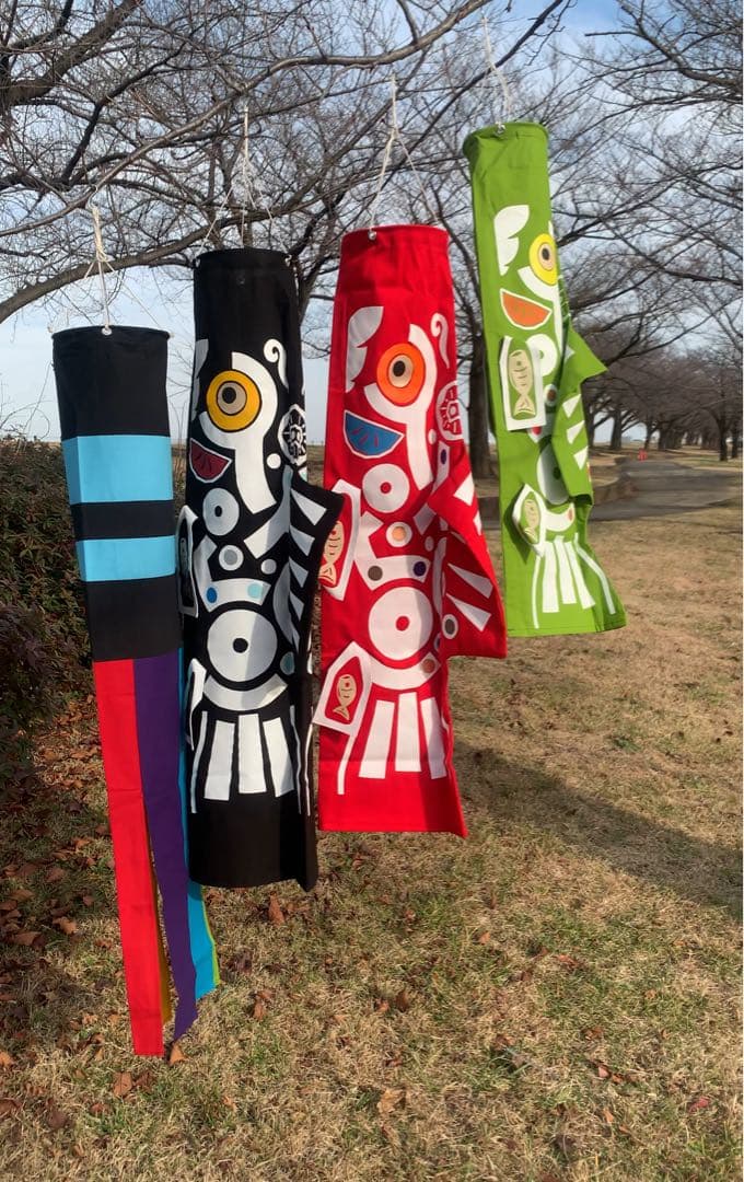 鯉のぼり　手染め　もざいく鯉　1mセット　子鯉　緑　鯉のぼり