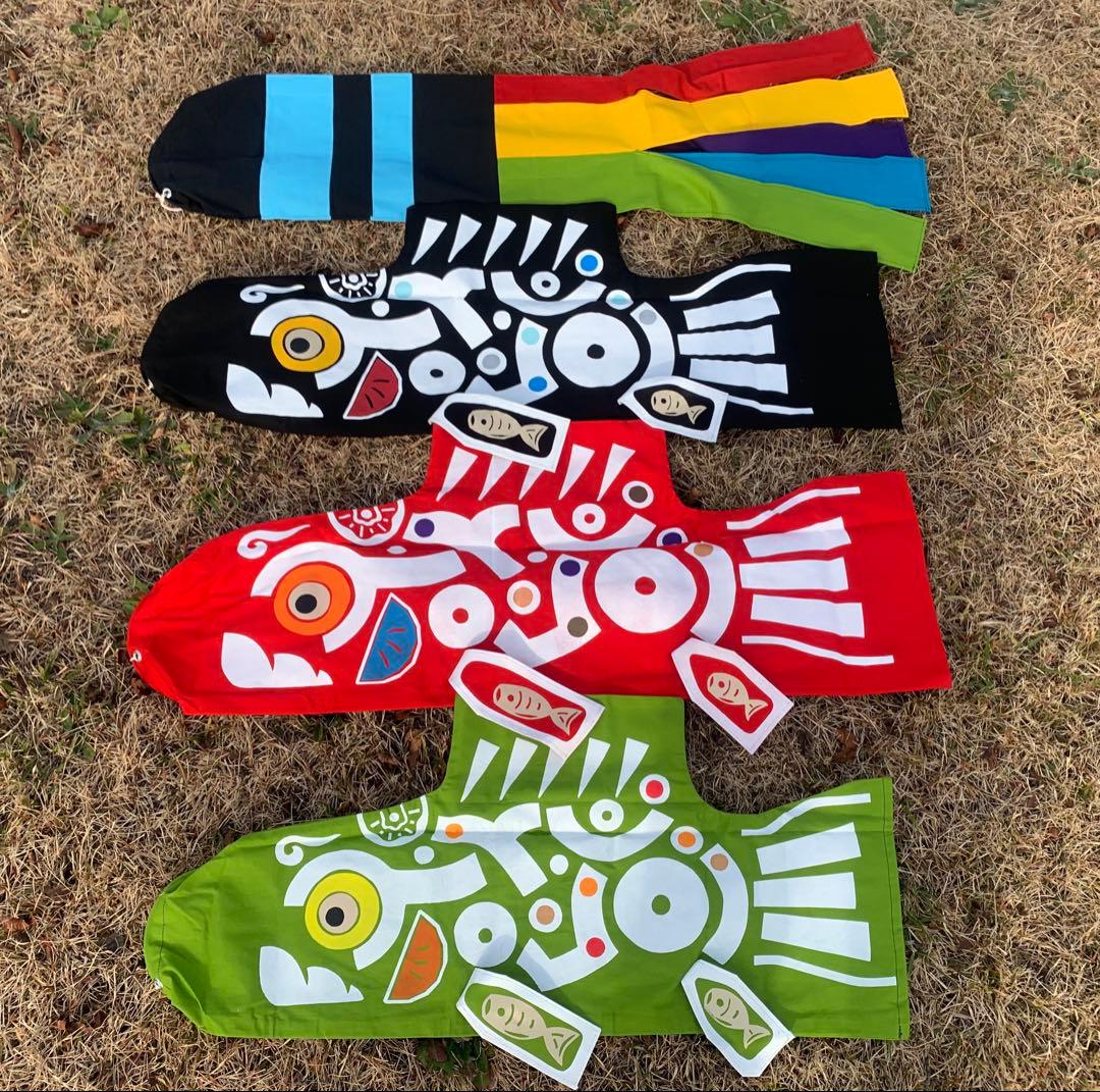 鯉のぼり　手染め　もざいく鯉　1mセット　子鯉　緑　鯉のぼり