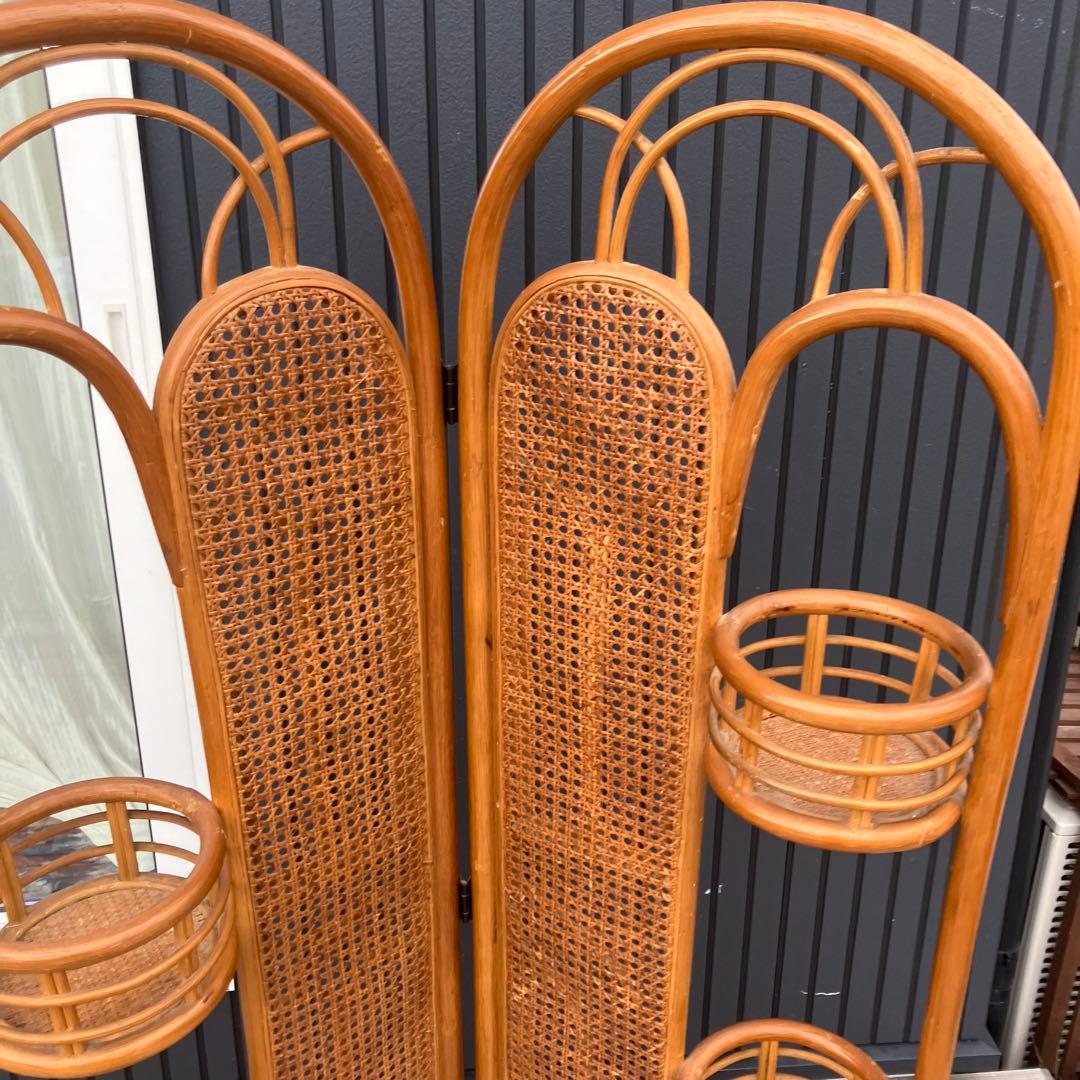 昭和レトロ アーチ型ラタンプランターラック 花台 折りたたみ式 パーテーション
