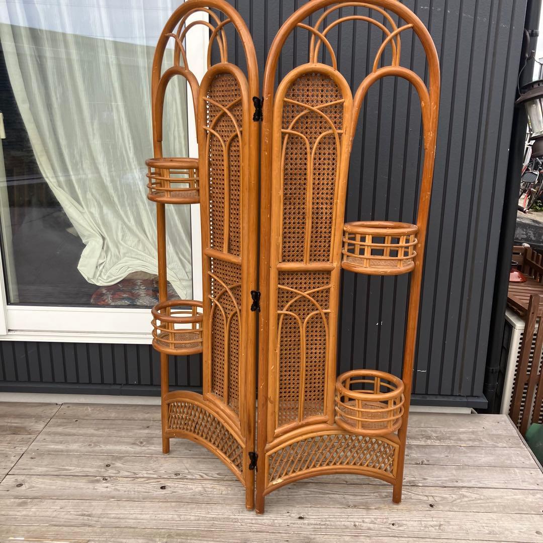 昭和レトロ アーチ型ラタンプランターラック 花台 折りたたみ式 パーテーション