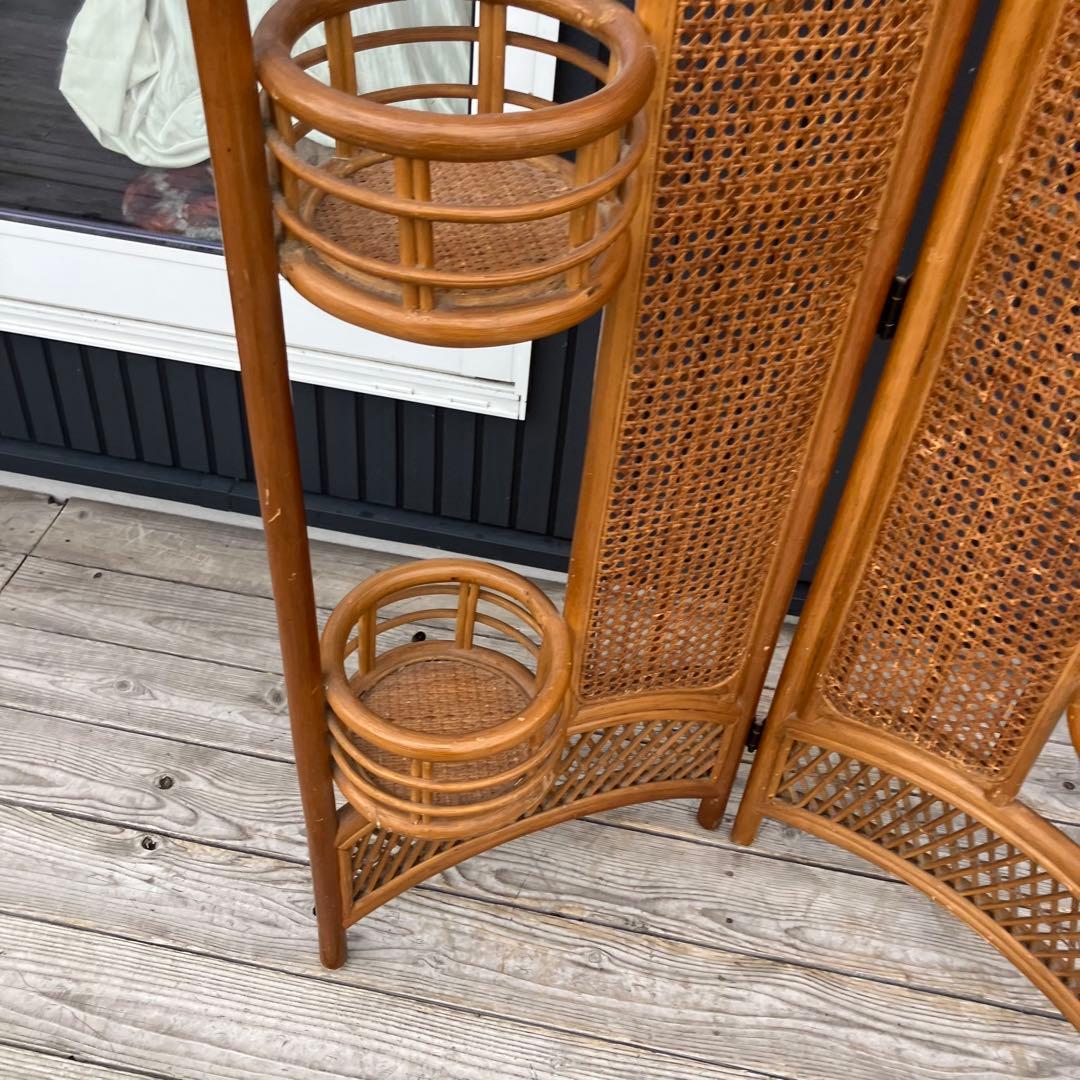 昭和レトロ アーチ型ラタンプランターラック 花台 折りたたみ式 パーテーション