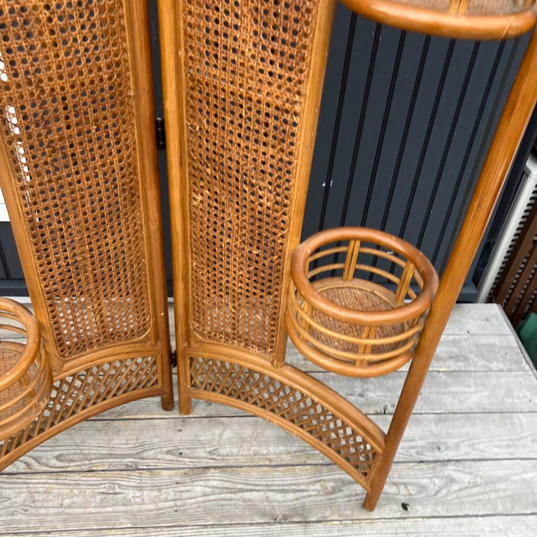 昭和レトロ アーチ型ラタンプランターラック 花台 折りたたみ式 パーテーション