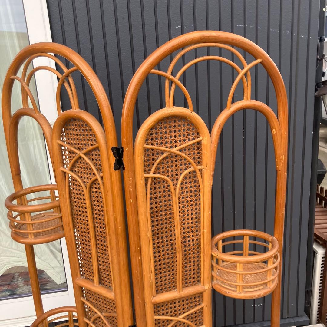 昭和レトロ アーチ型ラタンプランターラック 花台 折りたたみ式 パーテーション