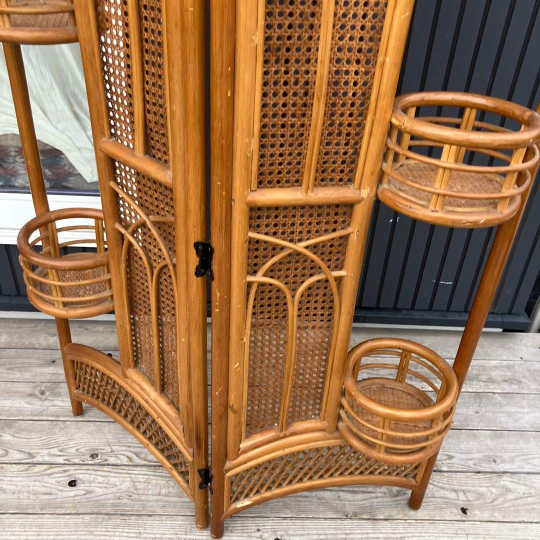 昭和レトロ アーチ型ラタンプランターラック 花台 折りたたみ式 パーテーション