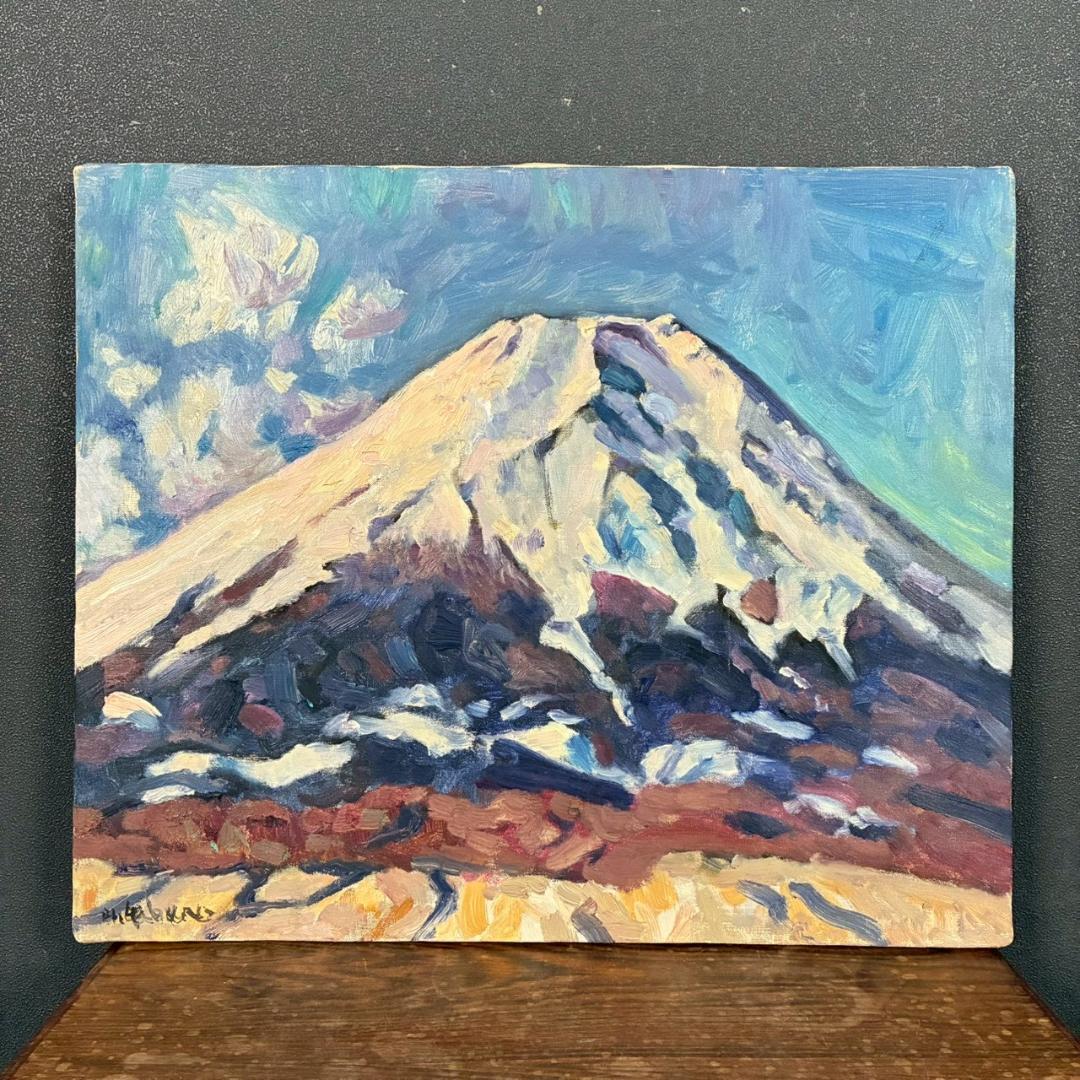 美品 藪野正雄「富士」キャンバスに油彩画 F8 直筆サイン入 豪華額装 二紀会