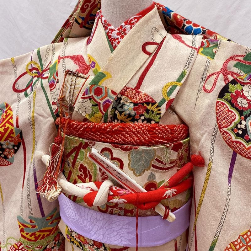 601ag22◎七五三 七歳 女児 アンティーク着物&丸帯 レトロ 古典柄◎