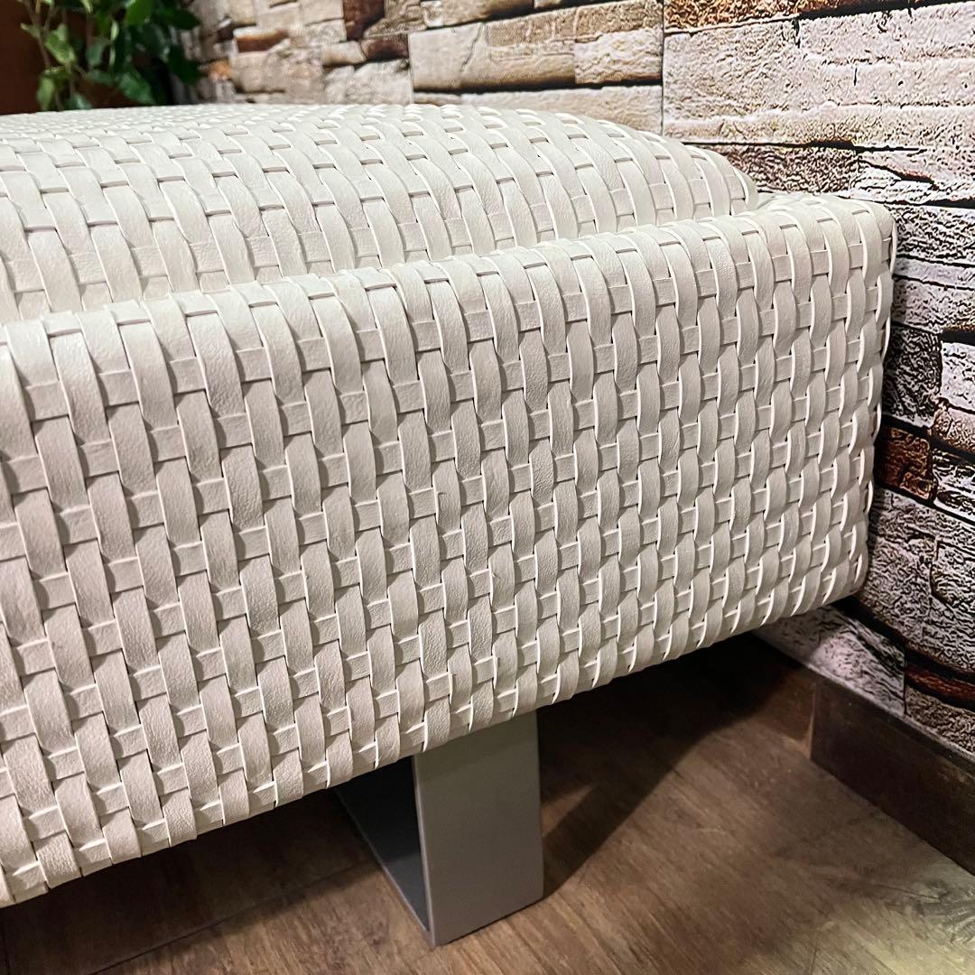 ꧁ROCKSTONE꧂ 楽風庵 ベンチ 岩倉榮利 2人掛け 牛革レザー ホワイト